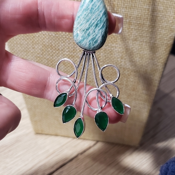 Amazonite necklace, 925 silver onyx amazonite pendant necklace - Picture 14 of 16